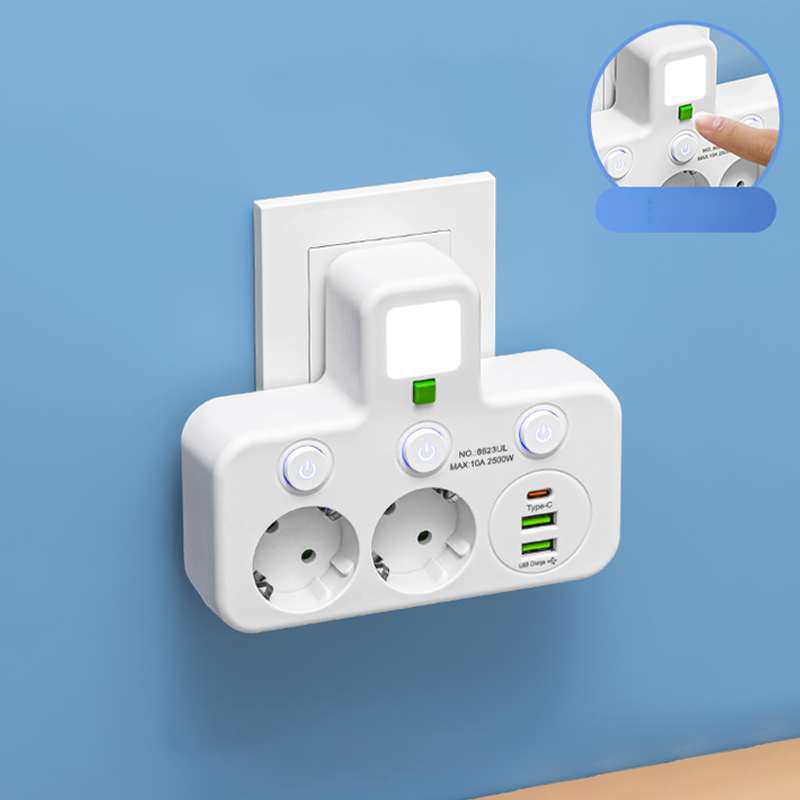 ⚡Интелигентен захранващ кабел с USB портове (EU щепсел)