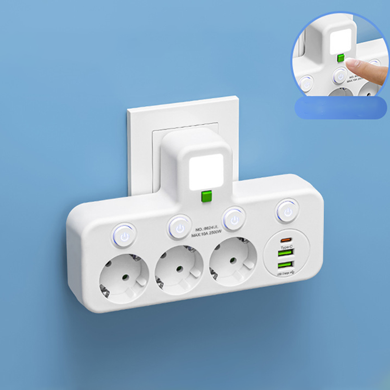 ⚡Интелигентен захранващ кабел с USB портове (EU щепсел)