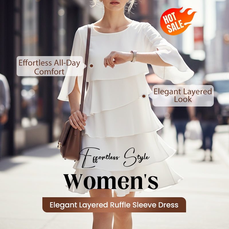 💥Elegante vestido de capas con mangas con volantes para mujer-ES