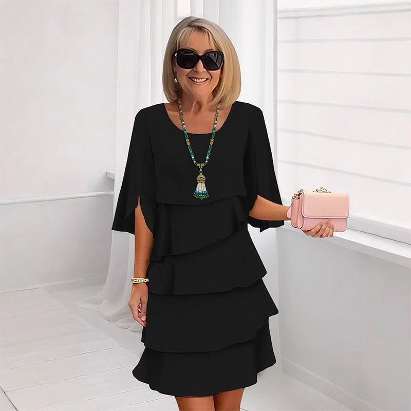 💥Elegante vestido de capas con mangas con volantes para mujer-ES