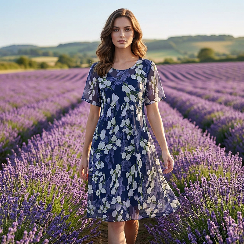 Ženska obleka A-kroja s cvetličnim vzorcem👗-SI