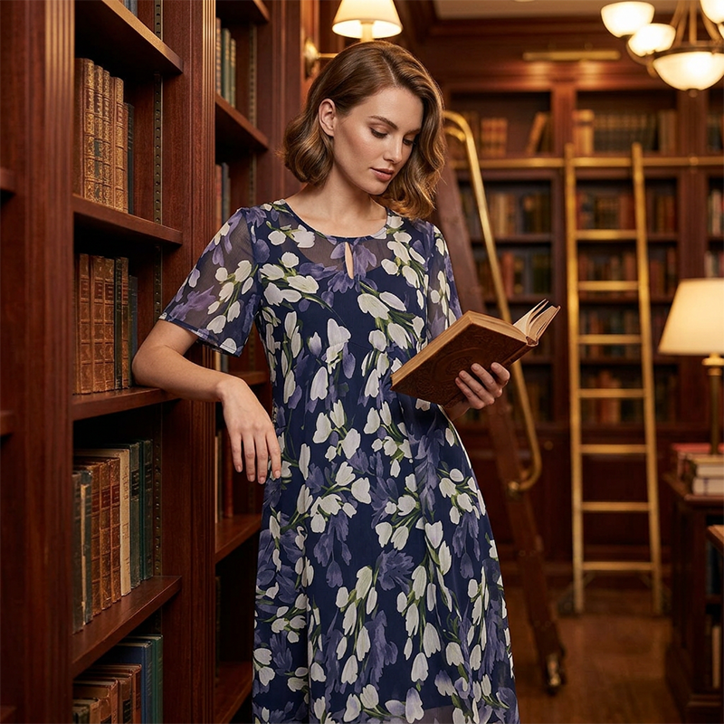 Ženska obleka za zabavo A-kroja z rožnim motivom👗