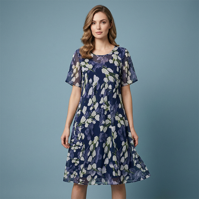 Ženska obleka A-kroja s cvetličnim vzorcem👗-SI