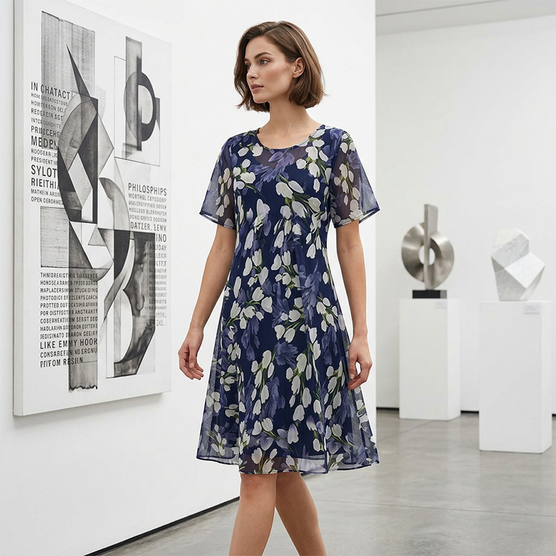 Ženska obleka za zabavo A-kroja z rožnim motivom👗