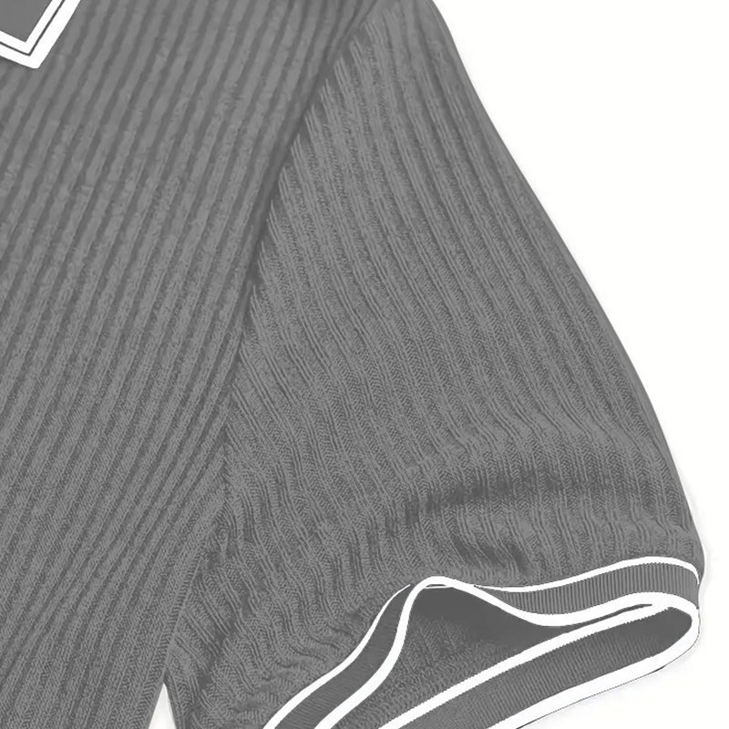 👕 Somrig laisvo kirpimo marškinėliai trumpomis rankovėmis ir dygsniuotu pamušalu – lengva medvilnė, modernios linijos, puikiai tinkantys ramioms dienoms 🏖️-LT