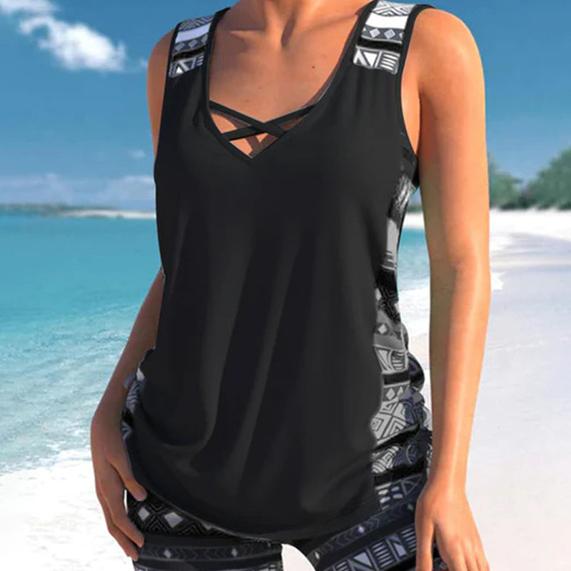 👙S-3XL🏖️Naiste mustriline kaheosaline tankini ujumistrikoo-EE