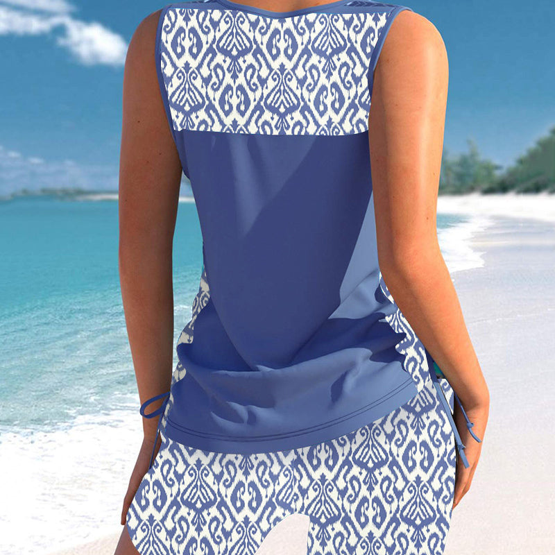 👙S-3XL🏖️Naiste mustriline kaheosaline tankini ujumistrikoo-EE