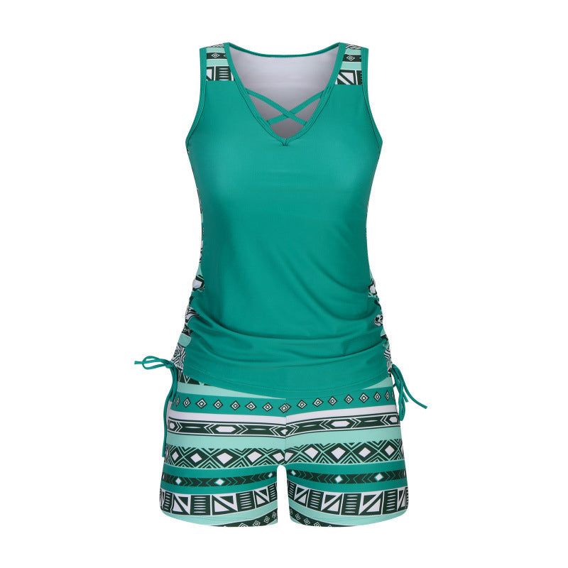 👙S-3XL🏖️Naiste mustriline kaheosaline tankini ujumistrikoo-EE