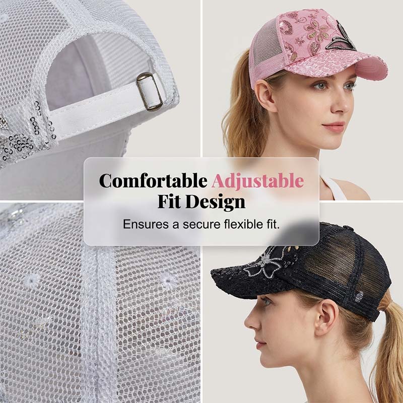 📦 Płatność przy odbiorze – Czapka baseballowa z cekinami „Crystal Butterfly” | Lśniące, dwustronne cekiny, lśniący wzór motyla 🧢✨