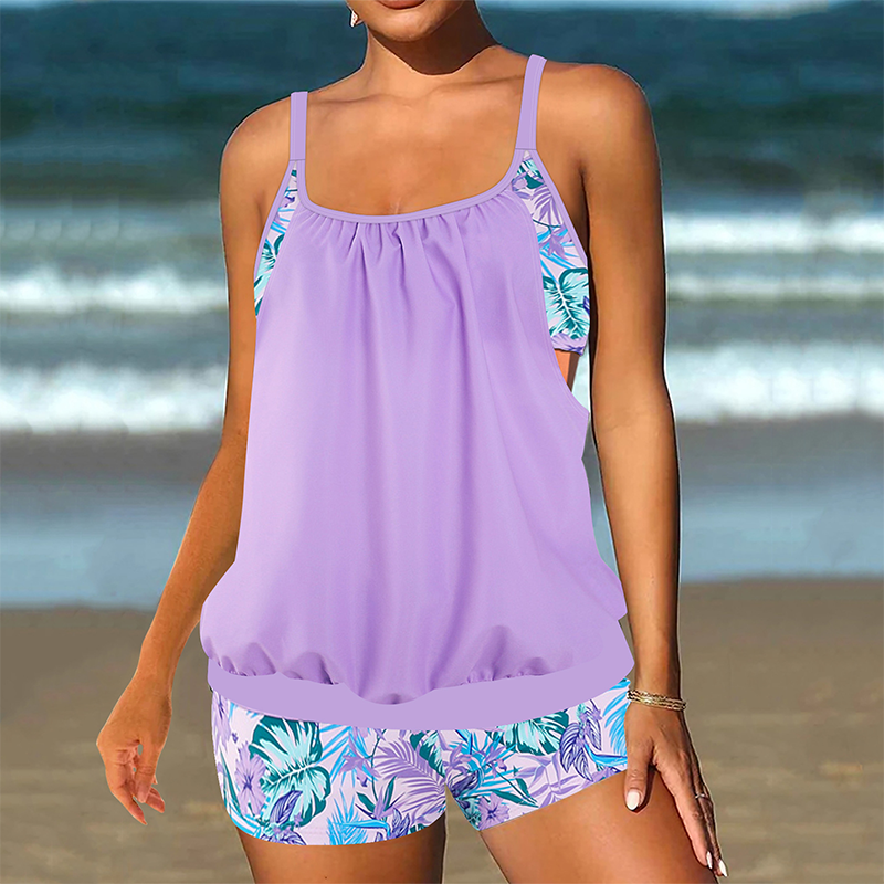 👗🌊Dwuczęściowy damski kostium kąpielowy – góra + spodenki | Fason przypominający koszulę, w dużych rozmiarach