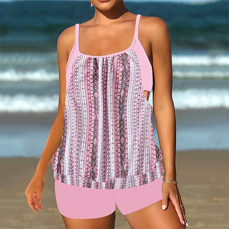 👗🌊Dwuczęściowy damski kostium kąpielowy – góra + spodenki | Fason przypominający koszulę, w dużych rozmiarach