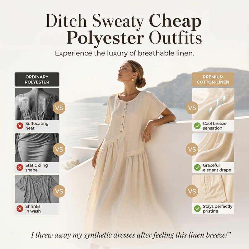 ⌛Oferta ograniczona czasowo – Długa sukienka damska z guzikami i krótkimi rękawami