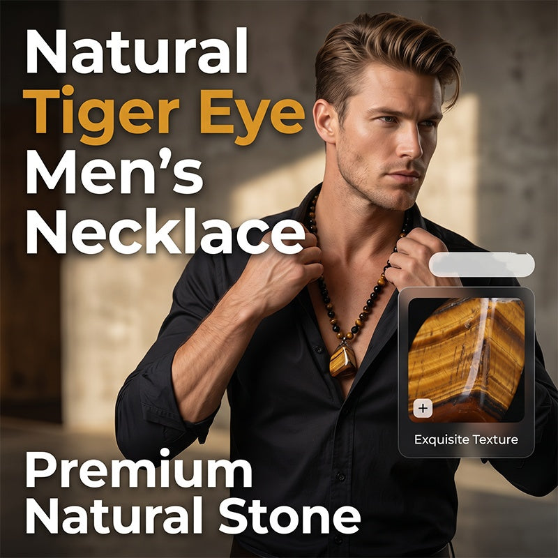 🔥50% DE DESCUENTO AHORA🦁 Collar de cuentas de ojo de tigre natural para hombre – Joyería elegante con piedra energética para uso diario y como regalo 🎁-ES