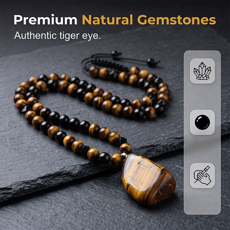 🔥50% DE DESCUENTO AHORA🦁 Collar de cuentas de ojo de tigre natural para hombre – Joyería elegante con piedra energética para uso diario y como regalo 🎁-ES