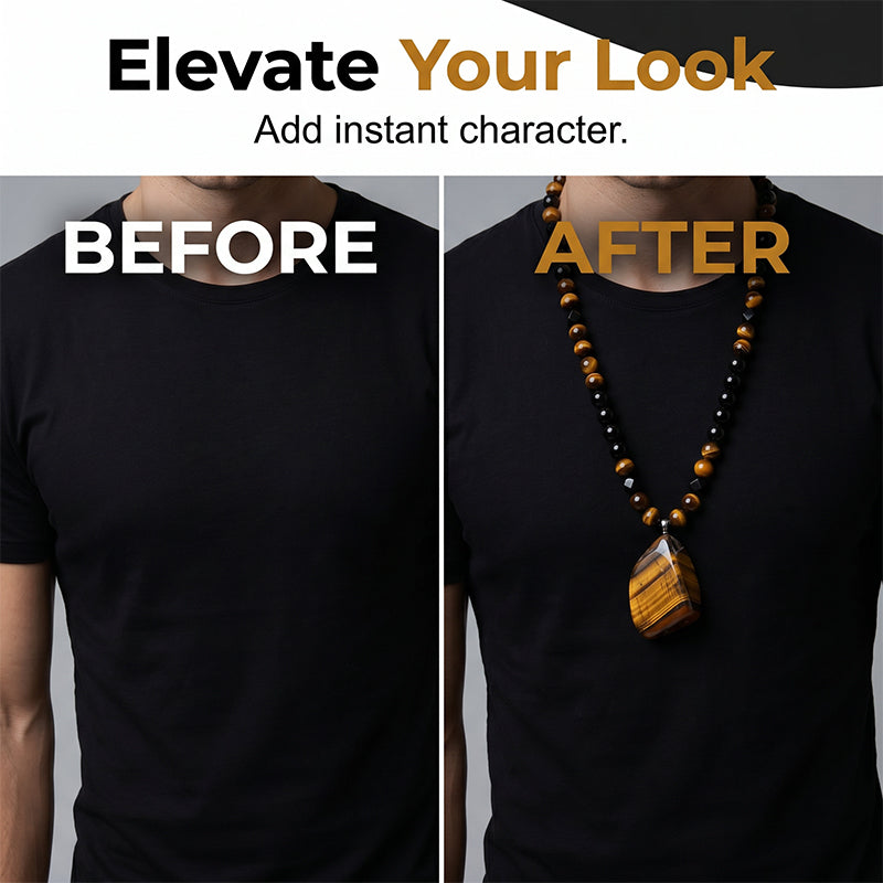 🔥50% DE DESCUENTO AHORA🦁 Collar de cuentas de ojo de tigre natural para hombre – Joyería elegante con piedra energética para uso diario y como regalo 🎁-ES