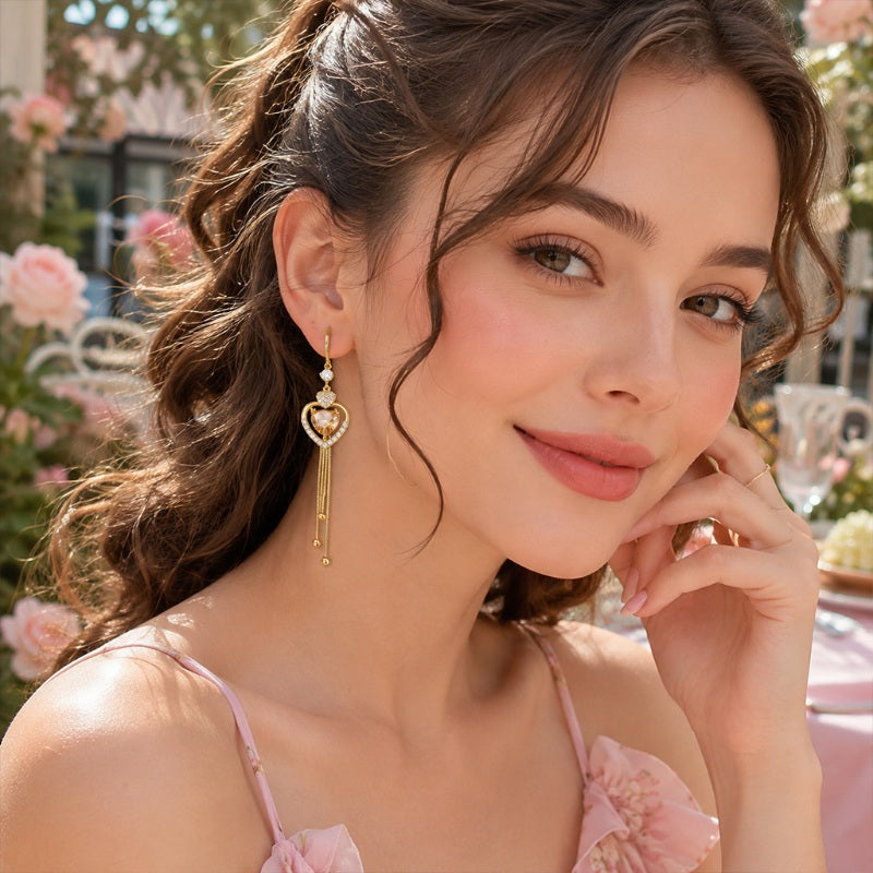 ✨ Elegantes pendientes con borlas en forma de corazón-ES