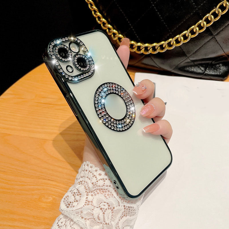 Луксозен защитен прозрачен калъф с кристали за iPhone
